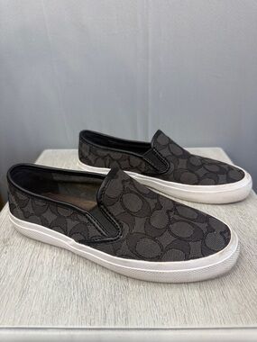 COACH Chrissy Outline Signature Slip On Sneaker Monogram Black Women’s Size 6.5